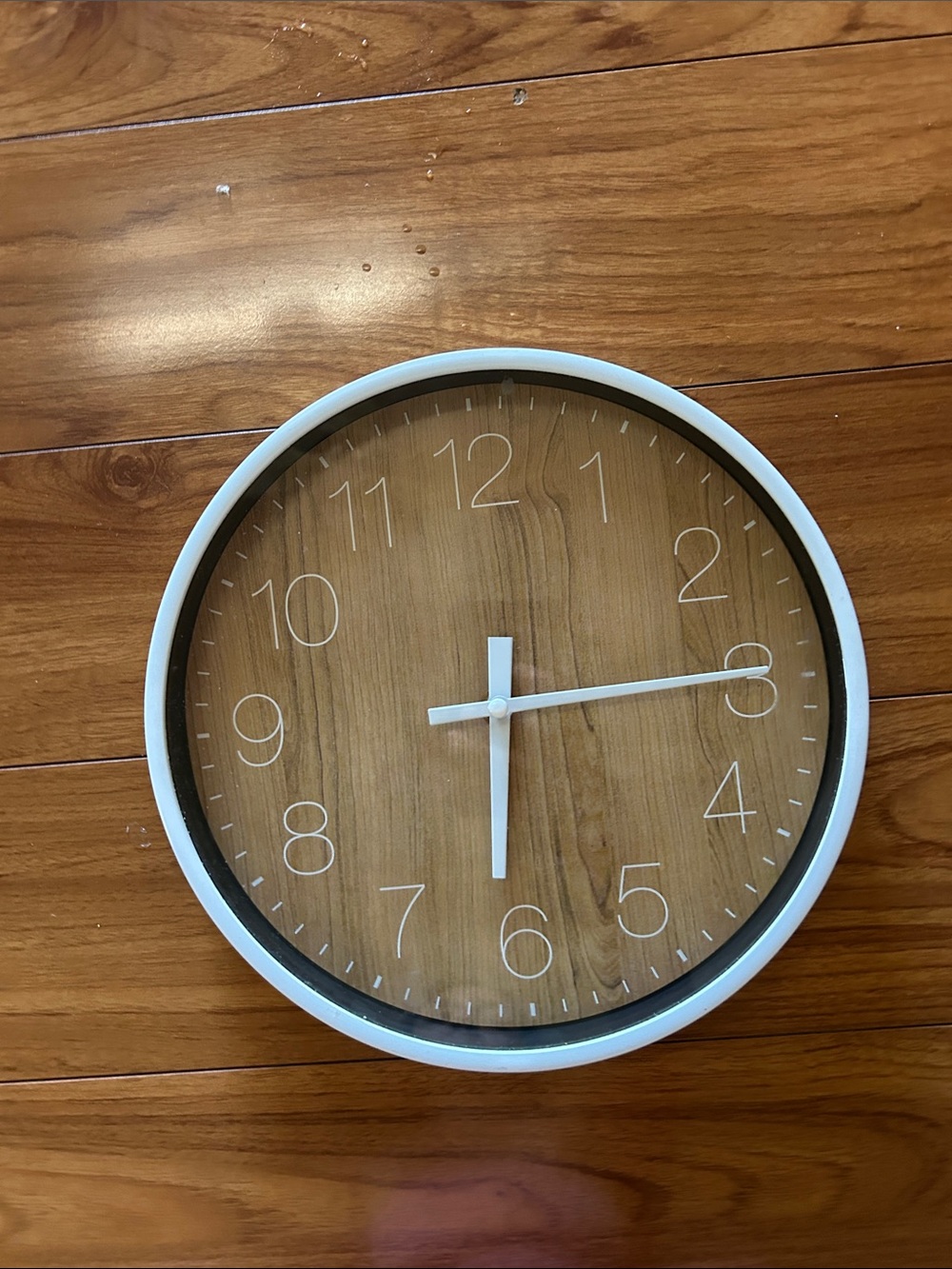 Minimal White Frame Wood-Effect Wall Clock